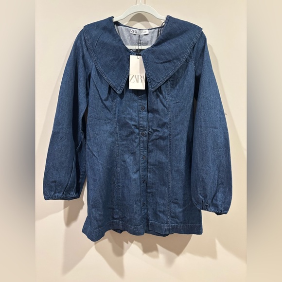 Zara Blue Buttoned Mini Dress with Sailor Collar - Picture 2 of 10